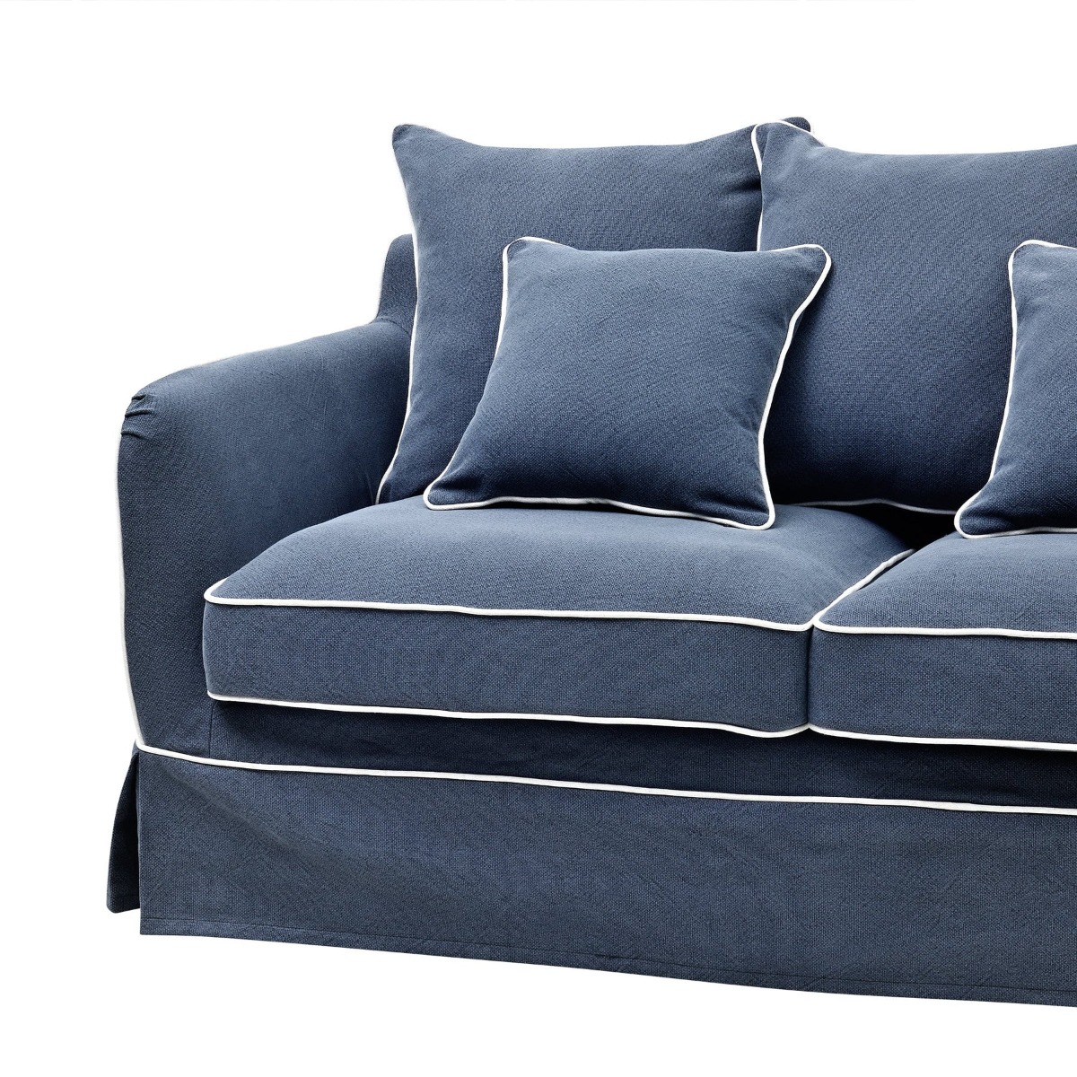 Slip Cover Only - Noosa Hamptons 1.5 Seat Sofa Navy W/White Piping, W 140cm D 91cm H 80cm (RRP $749) - Image 5