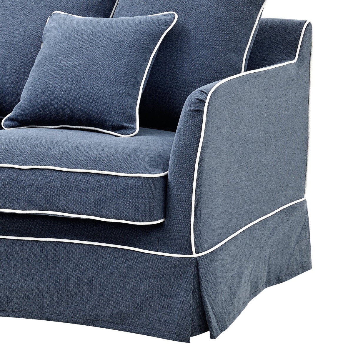 Slip Cover Only - Noosa Hamptons 1.5 Seat Sofa Navy W/White Piping, W 140cm D 91cm H 80cm (RRP $749) - Image 6