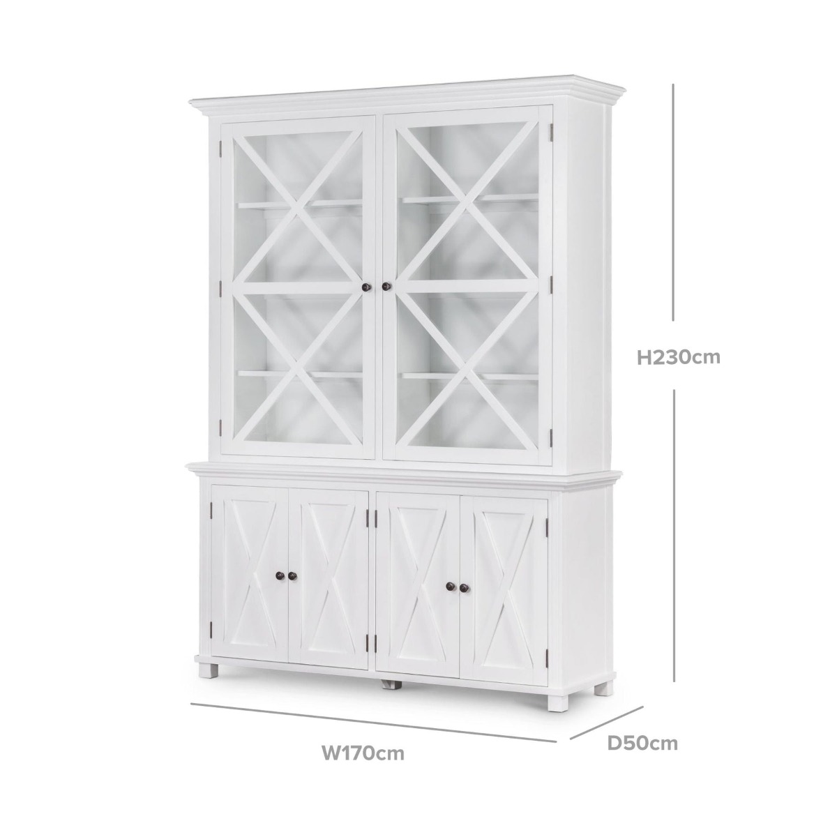 Sorrento Large Glass Door Hamptons Cabinet White, W 170cm D 50cm H 230cm (RRP $3999) - Image 11