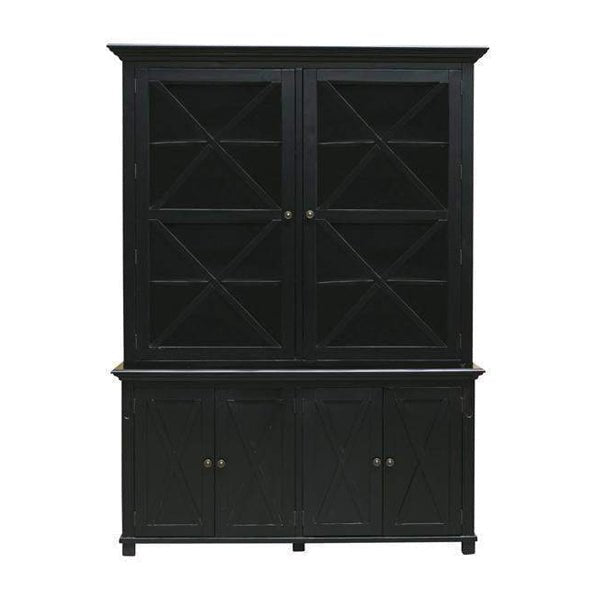 Sorrento Large Glass Door Hamptons Cabinet Black, W 170cm D 50cm H 230cm (RRP $3999)