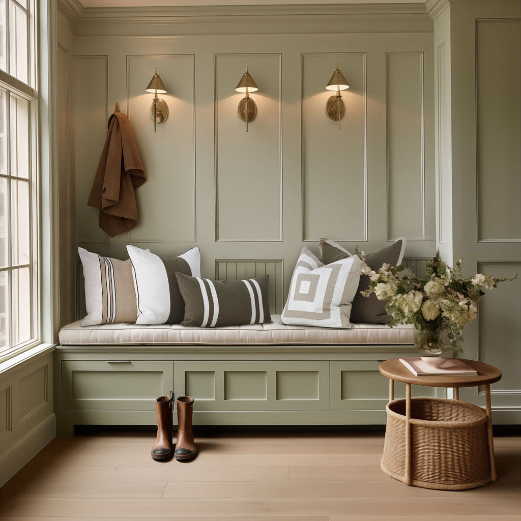 Linen Modena Stripe Olive Cushion 50x50cm (RRP $99) - Image 4