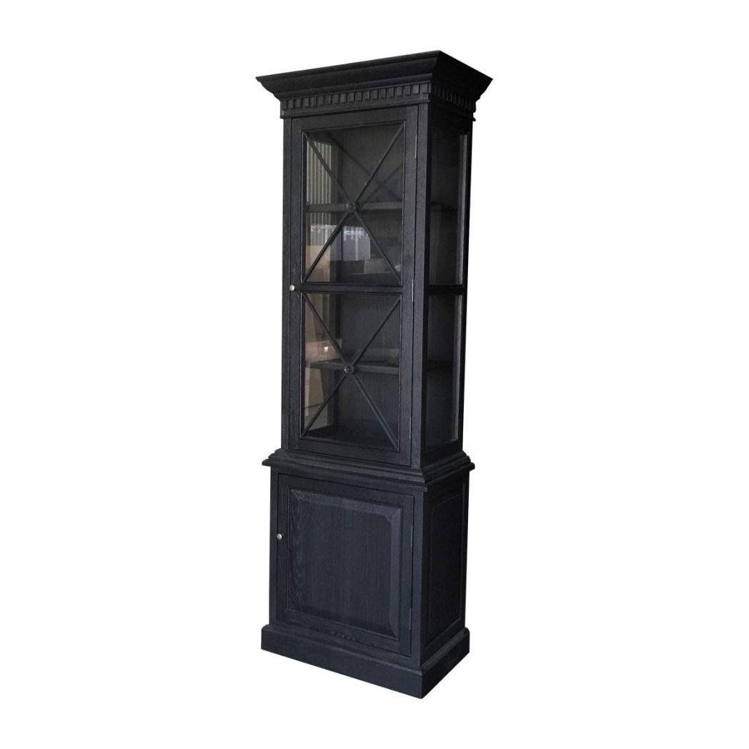 "Balmoral" Hamptons Style Timber French Single Door Sideboard & Hutch Display Cabinet, Black 75cmW x 45cmD x 220cmH (RRP $2999)