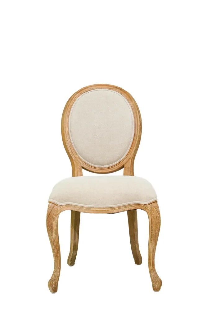 Louis VX1 Shield Back Oak & Linen Dining Chair, 50cm x 65 x 97cm (RRP $749)