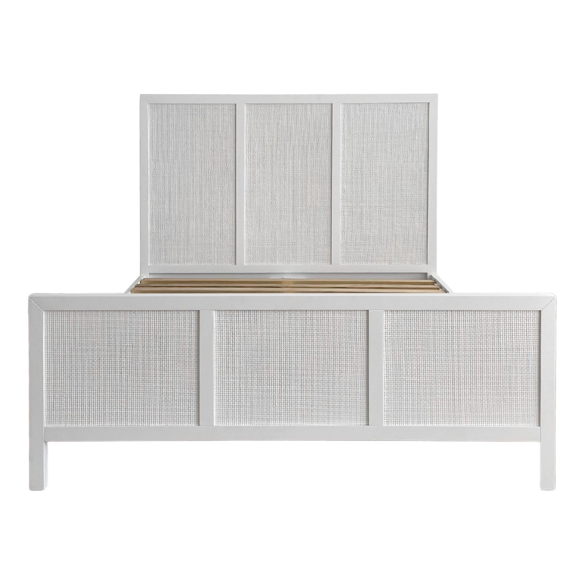 Santorini Hamptons Timber & Rattan Queen Bed White, W 162cm D 215cm H 130cm (RRP $2199)