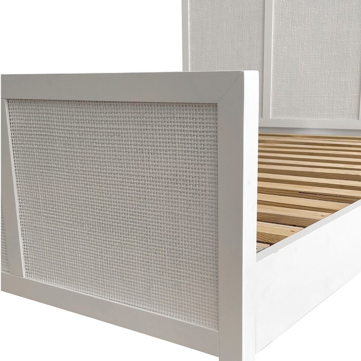 Santorini Hamptons Timber & Rattan Queen Bed White, W 162cm D 215cm H 130cm (RRP $2199) - Image 6
