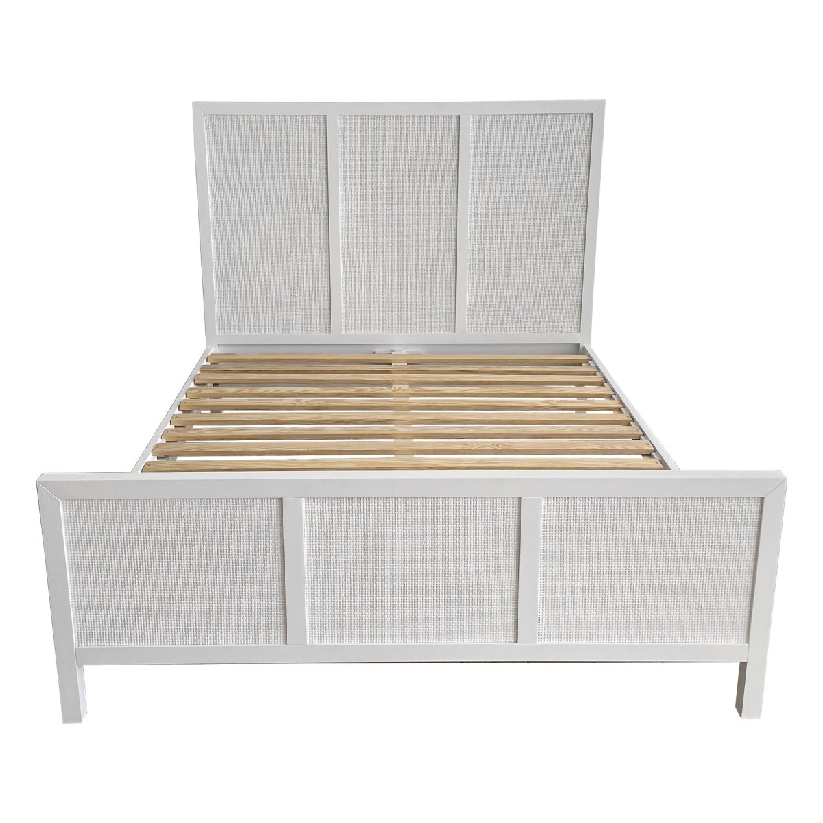 Santorini Hamptons Timber & Rattan Queen Bed White, W 162cm D 215cm H 130cm (RRP $2199) - Image 8