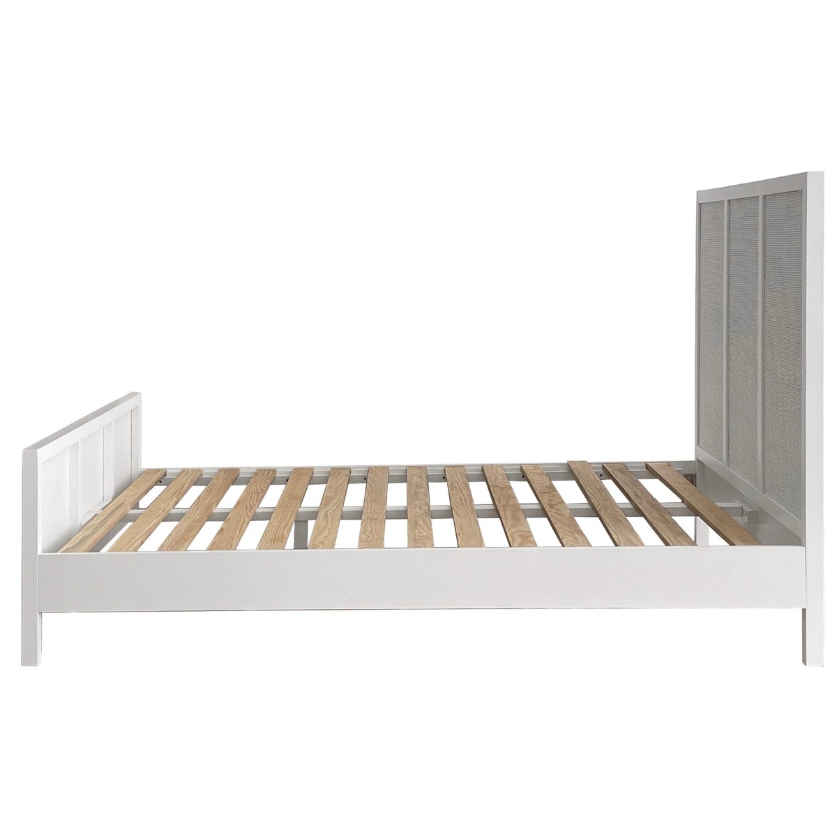 Santorini Hamptons Timber & Rattan Queen Bed White, W 162cm D 215cm H 130cm (RRP $2199) - Image 10