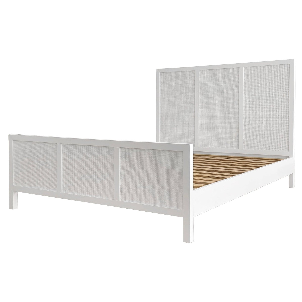 Santorini Hamptons Timber & Rattan Queen Bed White, W 162cm D 215cm H 130cm (RRP $2199) - Image 11
