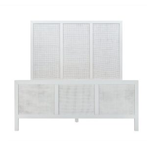 Santorini Hamptons Timber/Rattan Double Bed White, W 146cm D 199cm H 130cm (RRP $1799)