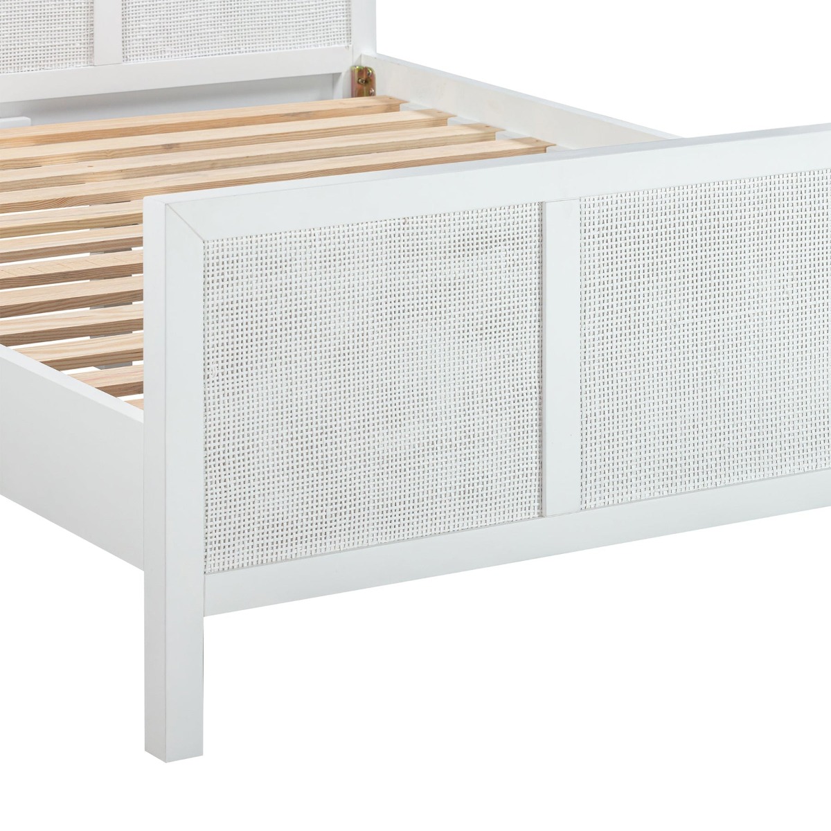 Santorini Hamptons Timber/Rattan Double Bed White, W 146cm D 199cm H 130cm (RRP $1799) - Image 5