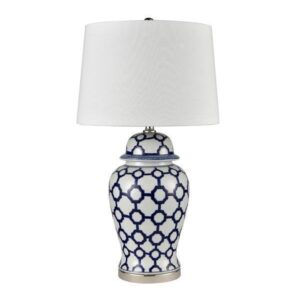 Lucca Blue & White Jar Shaped Lamp & Shade - Lamp Base & Shade (RRP $399)