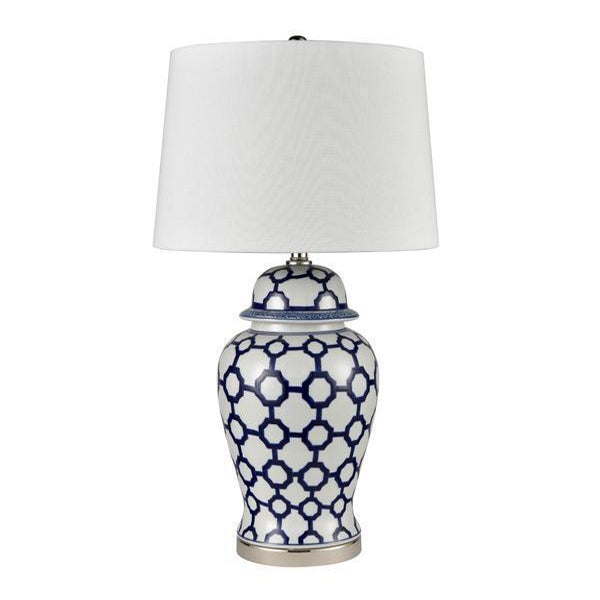 Lucca Blue & White Jar Shaped Lamp & Shade - Lamp Base & Shade (RRP $399)