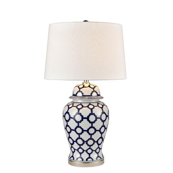 Lucca Blue & White Jar Shaped Lamp & Shade - Lamp Base & Shade (RRP $399) - Image 3
