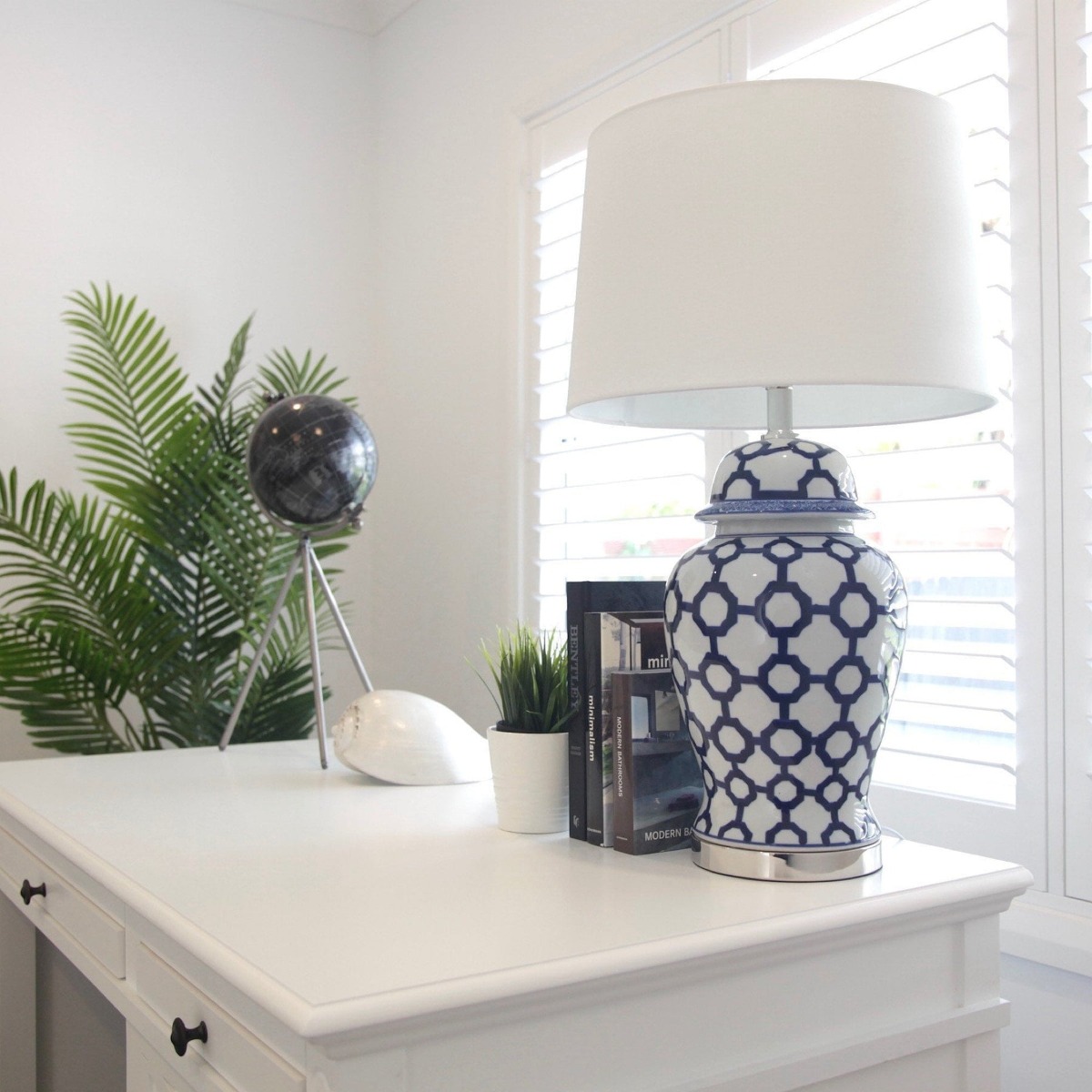 Lucca Blue & White Jar Shaped Lamp & Shade - Lamp Base & Shade (RRP $399) - Image 4