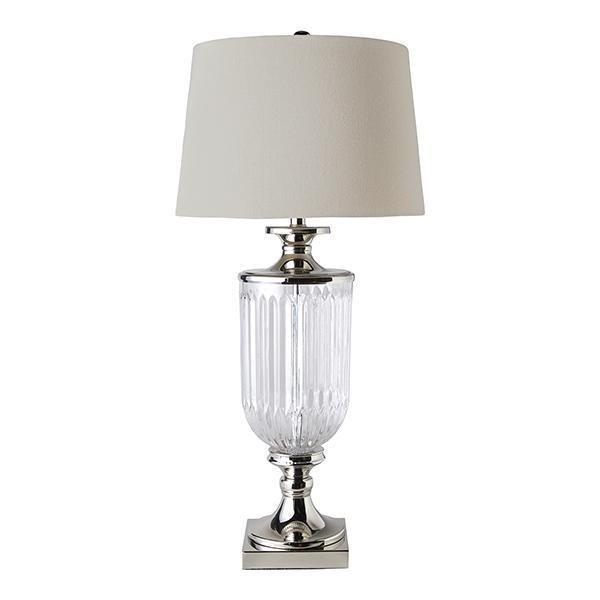 Bellevue Glass Nickel Lamp With Natural Linen Shade (RRP $379)