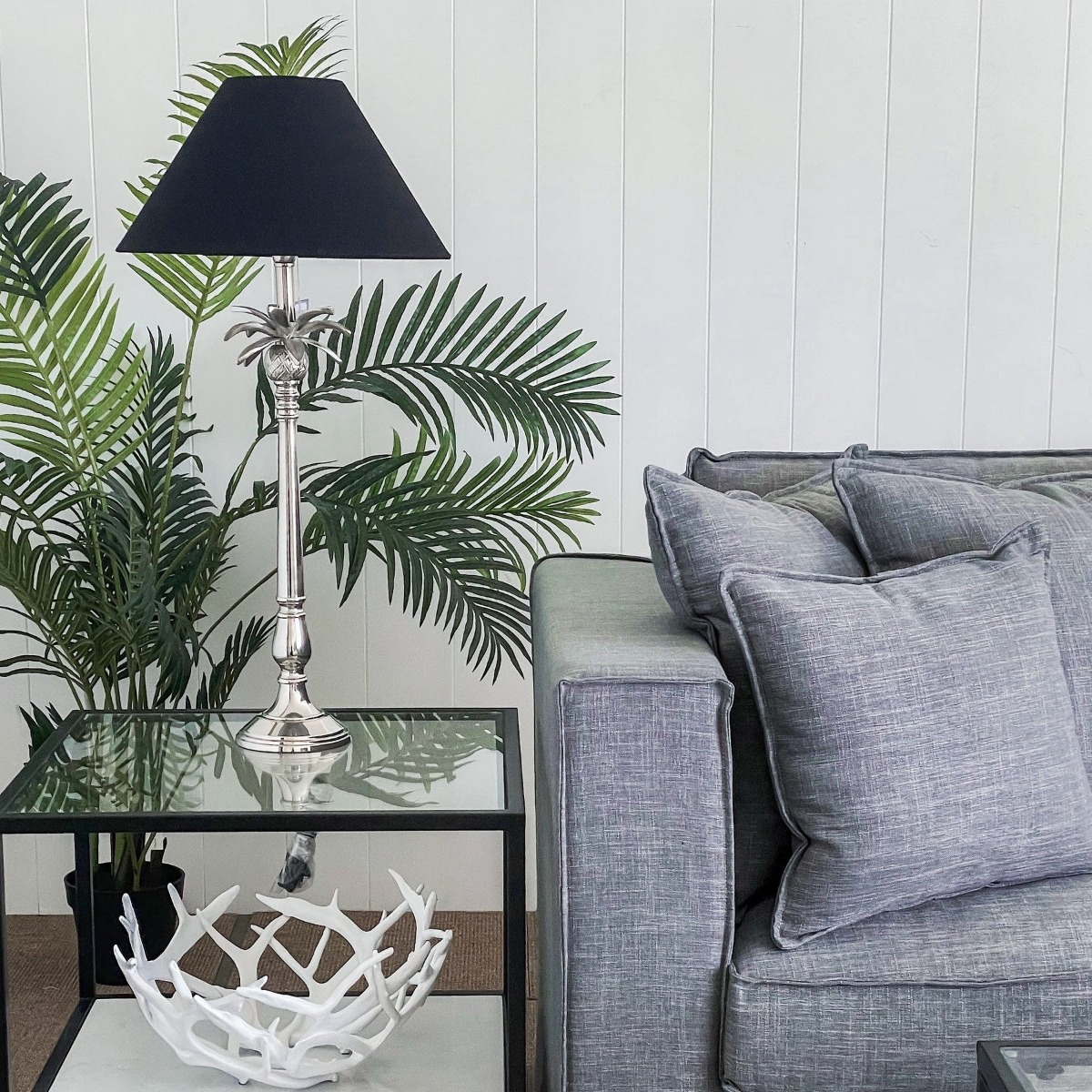 Nickel Pineapple Leaf Lamp W/Black Shade- Lamp Base & Shade (RRP $429) - Image 2