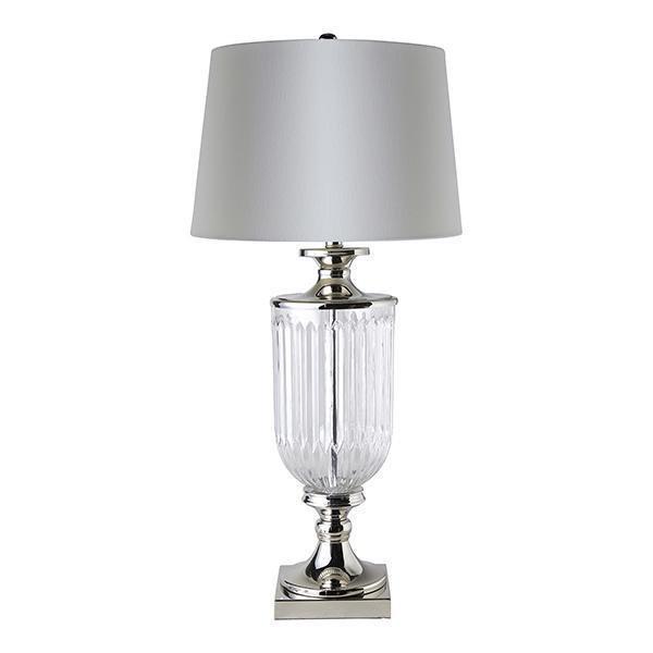 Bellevue Glass Nickel Lamp With White Linen Shade (RRP $379)