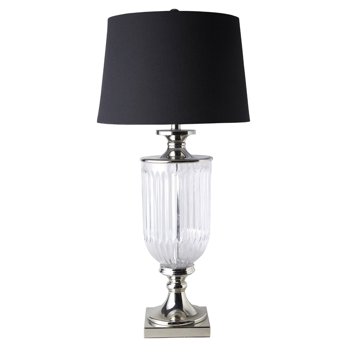 Bellevue Glass Nickel Lamp With Black Linen Shade (RRP $379)