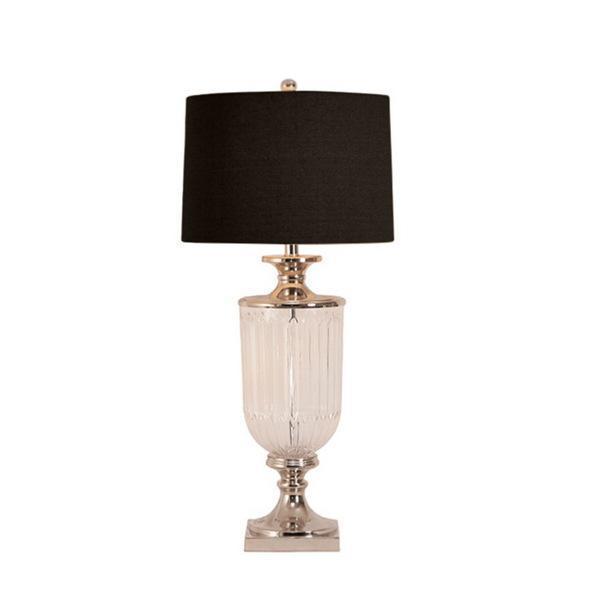 Bellevue Glass Nickel Lamp With Black Linen Shade (RRP $379) - Image 3
