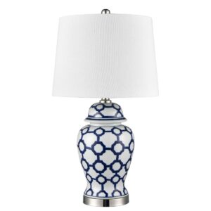 Lucca Small Blue & White Jar Shaped Lamp W/ Shade - Lamp Base & Shade (RRP $399)