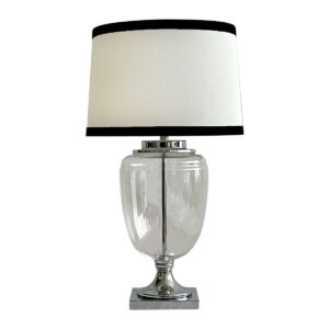 Charlotte Glass and Nickel Lamp with White Linen Shade (Black Trim) - Lamp Base & Shade (RRP $349)