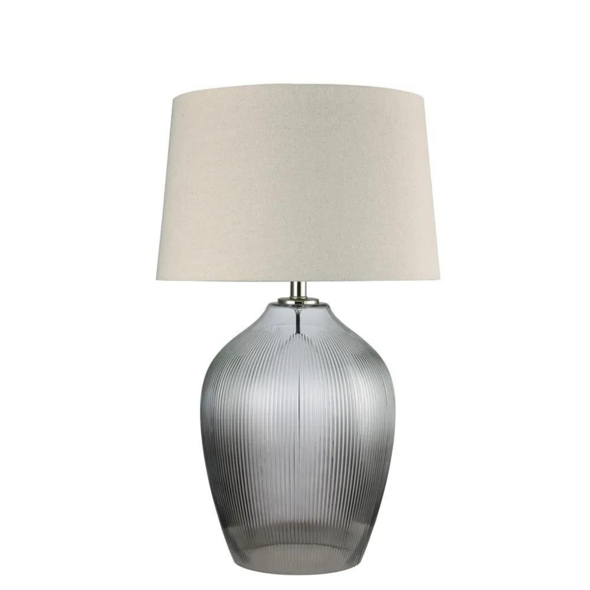 Misty Glass Table Lamp with Natural Linen Shade, W38cm x D38cm x H71cm (RRP $399)
