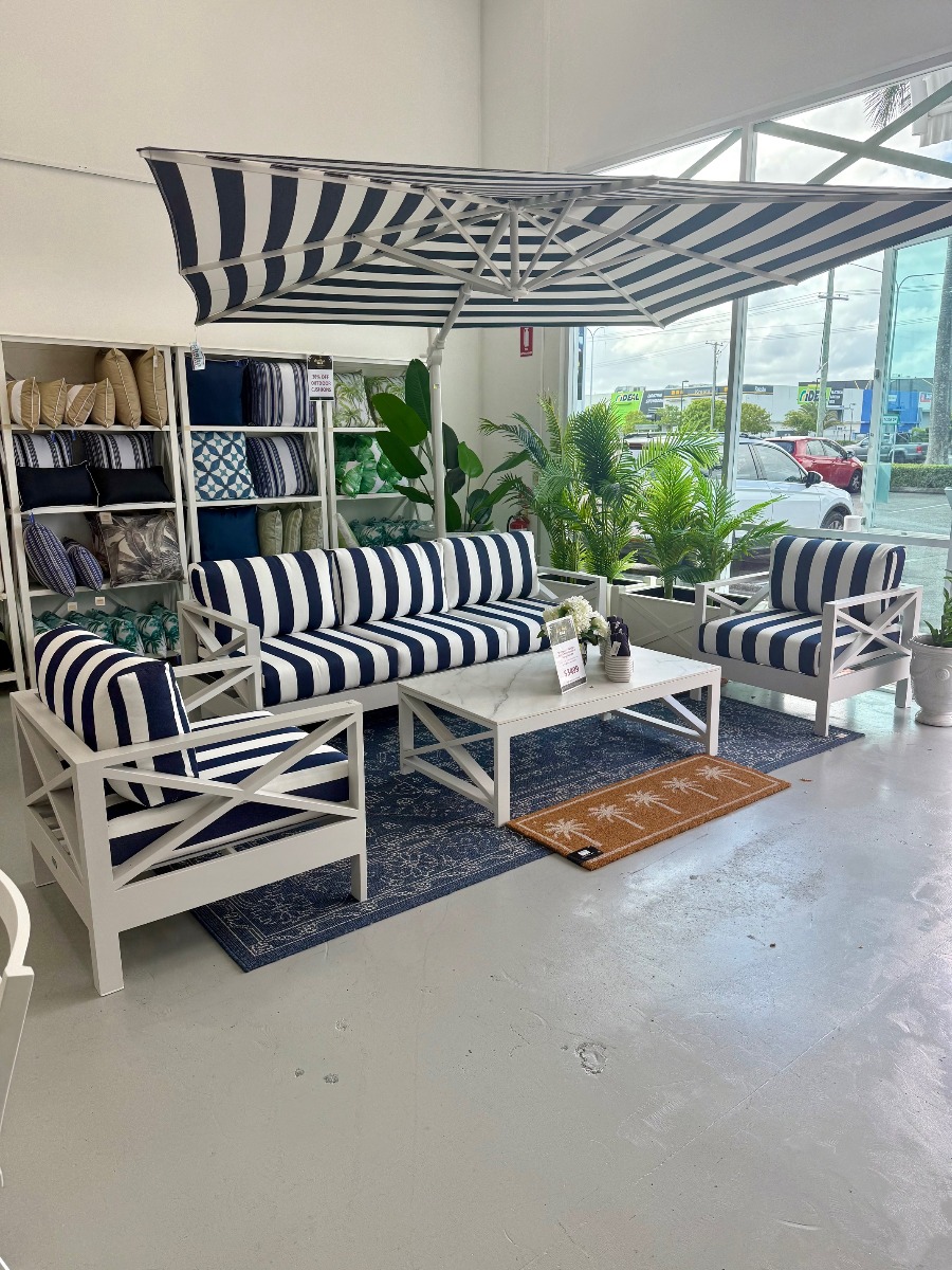 "Montego Bay" Hamptons Style Outdoor Aluminium 3+1+1 + Coffee Table Lounge Setting *Includes Shelta 350cm Octagonal Cantilever Umbrella (RRP $6999) - Image 4