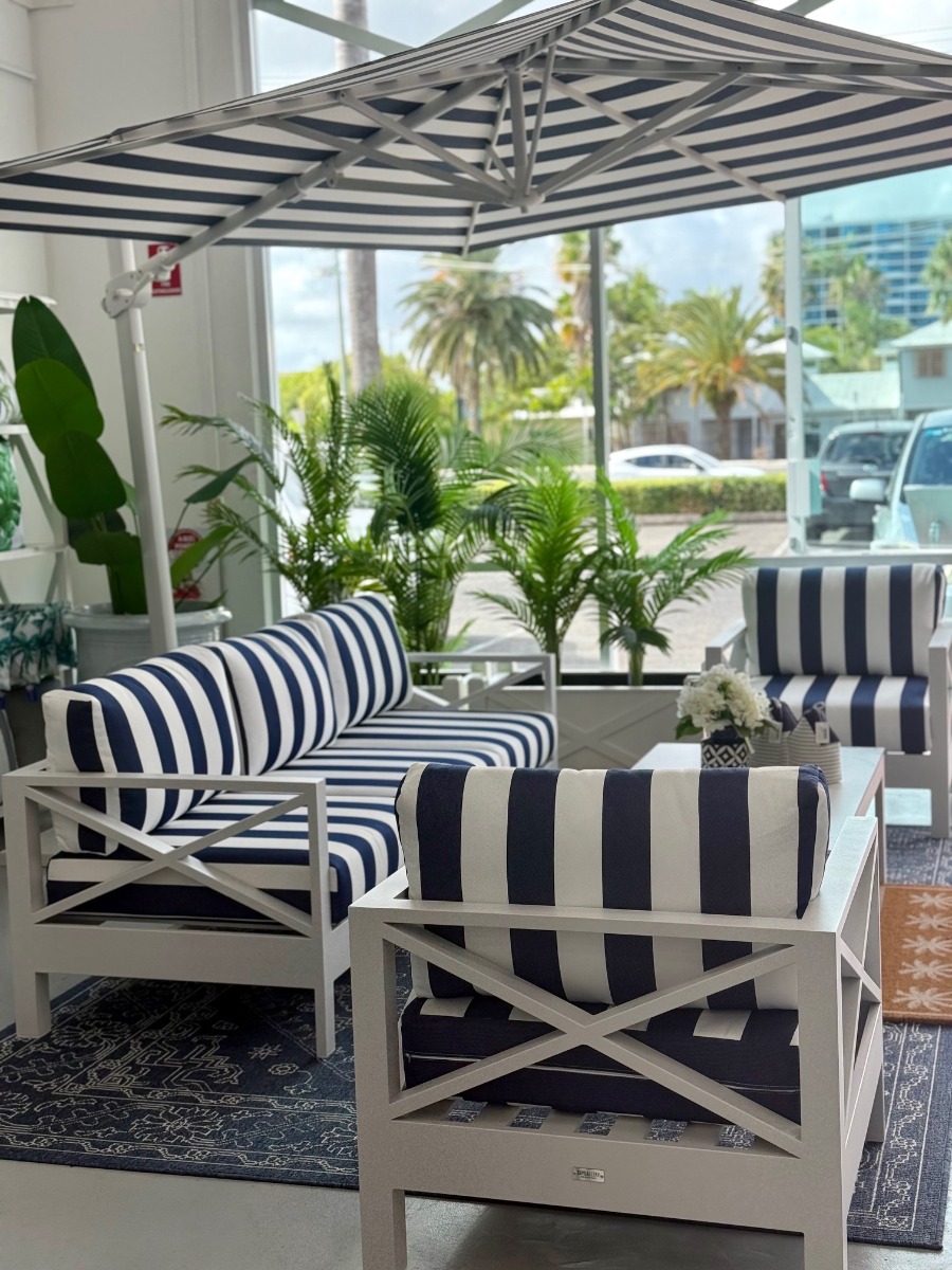 "Montego Bay" Hamptons Style Outdoor Aluminium 3+1+1 + Coffee Table Lounge Setting *Includes Shelta 350cm Octagonal Cantilever Umbrella (RRP $6999) - Image 5