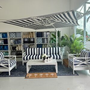 "Montego Bay" Hamptons Style Outdoor Aluminium 3+1+1 + Coffee Table Lounge Setting *Includes Shelta 350cm Octagonal Cantilever Umbrella (RRP $6999)