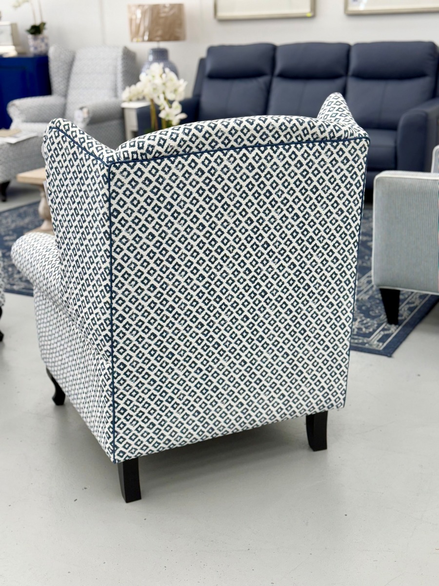 "Aerin" Hamptons Style Australian Made Occasional Wing Fabric Armchair, 88cmW x 78cmD x 105cmH Warwick Bellport Marine (RRP $2799) - Image 4