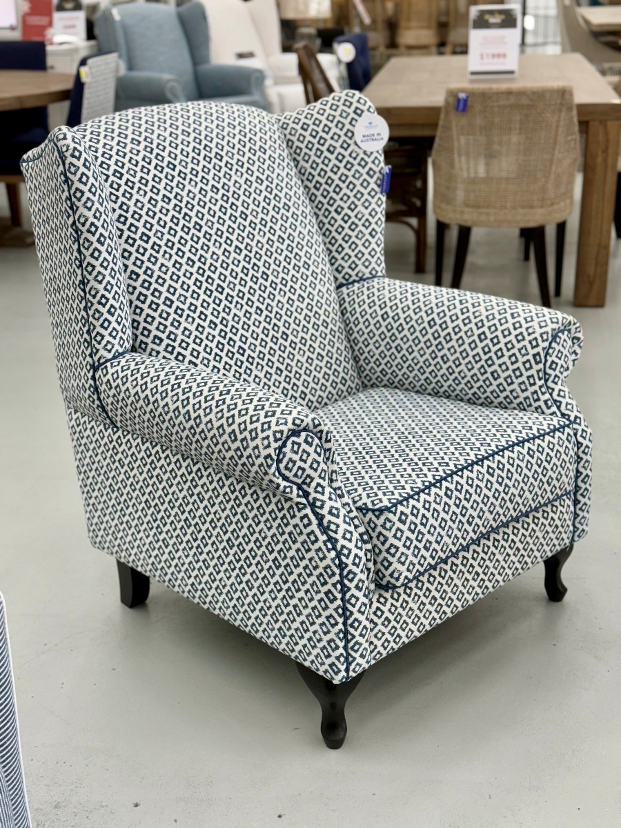 "Aerin" Hamptons Style Australian Made Occasional Wing Fabric Armchair, 88cmW x 78cmD x 105cmH Warwick Bellport Marine (RRP $2799) - Image 5