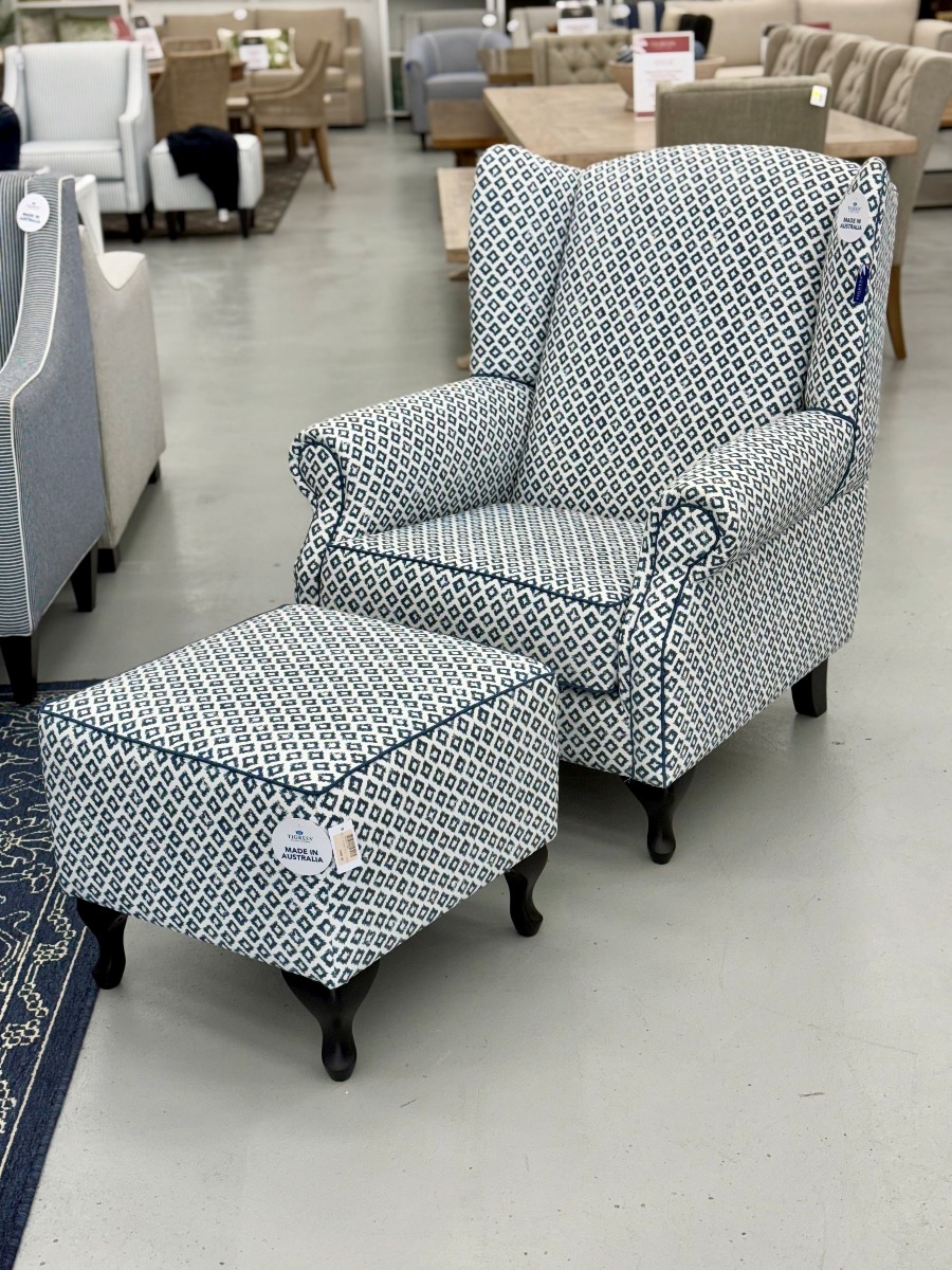 "Aerin" Hamptons Style Australian Made Occasional Wing Fabric Armchair, 88cmW x 78cmD x 105cmH Warwick Bellport Marine (RRP $2799) - Image 6