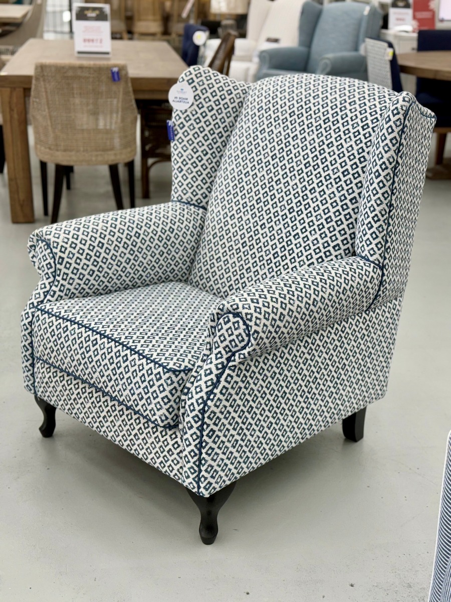 "Aerin" Hamptons Style Australian Made Occasional Wing Fabric Armchair, 88cmW x 78cmD x 105cmH Warwick Bellport Marine (RRP $2799) - Image 2