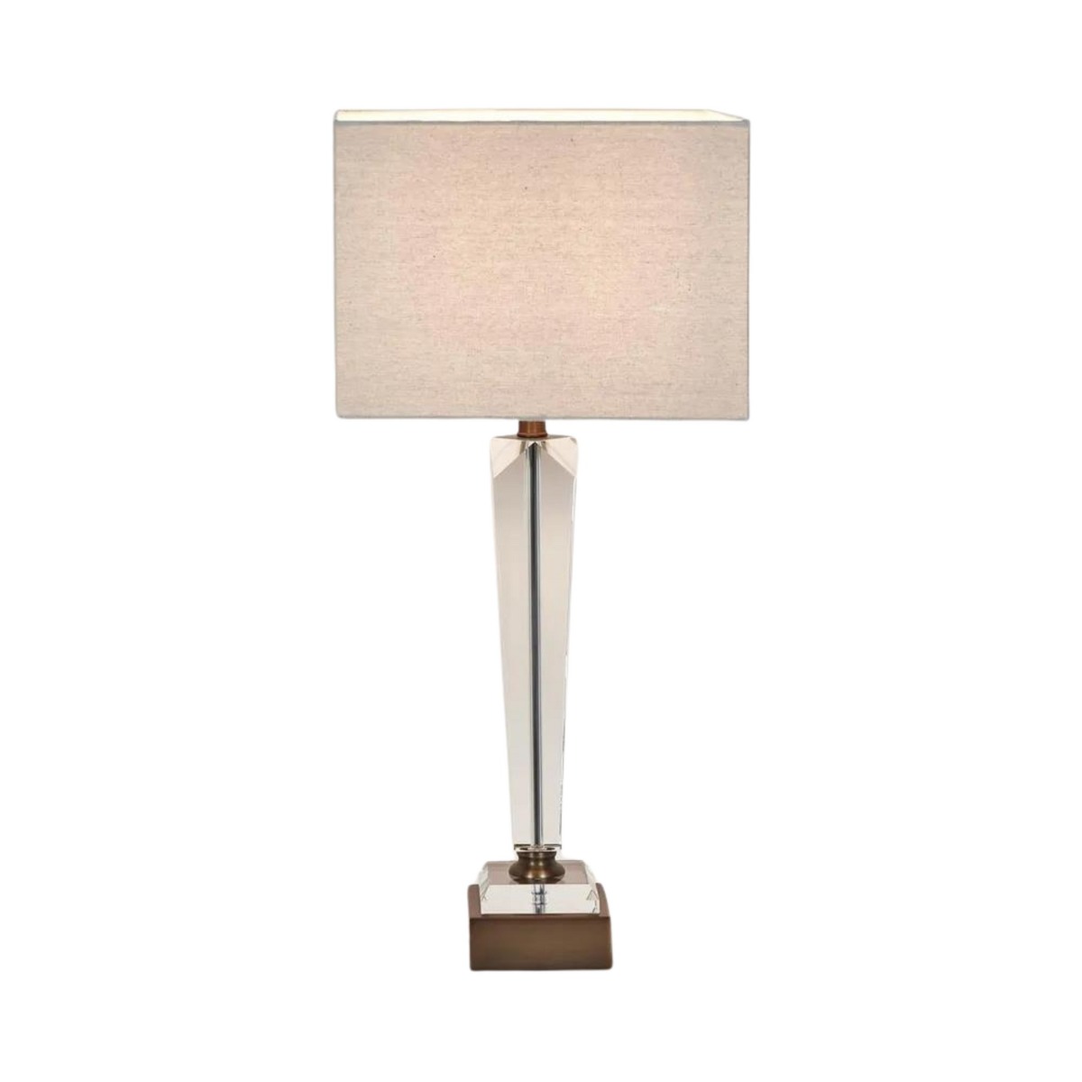 Monument Hand Cut Crystal Lamp & Natural Linen Shade, W50cm x D50cm x H70cm (RRP $849)