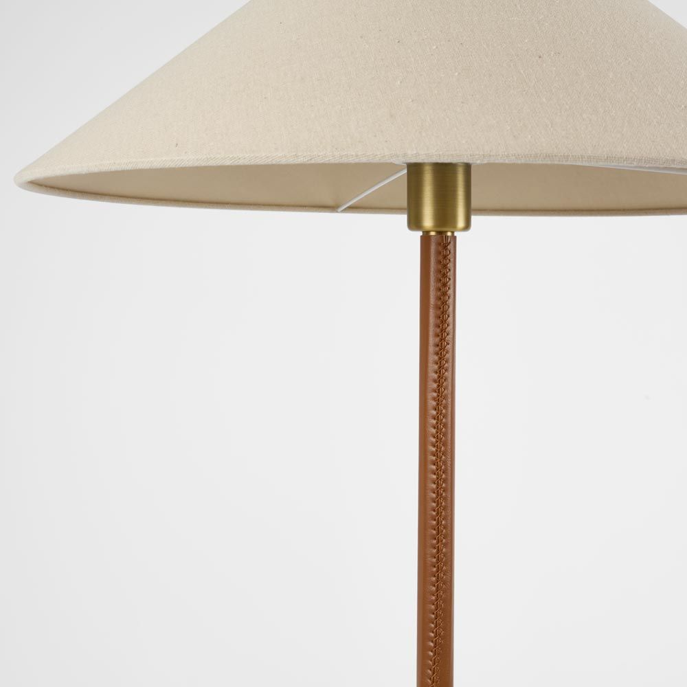 Huntley Leather & Brass Floor Lamp & Linen Shade (RRP $649) - Image 2