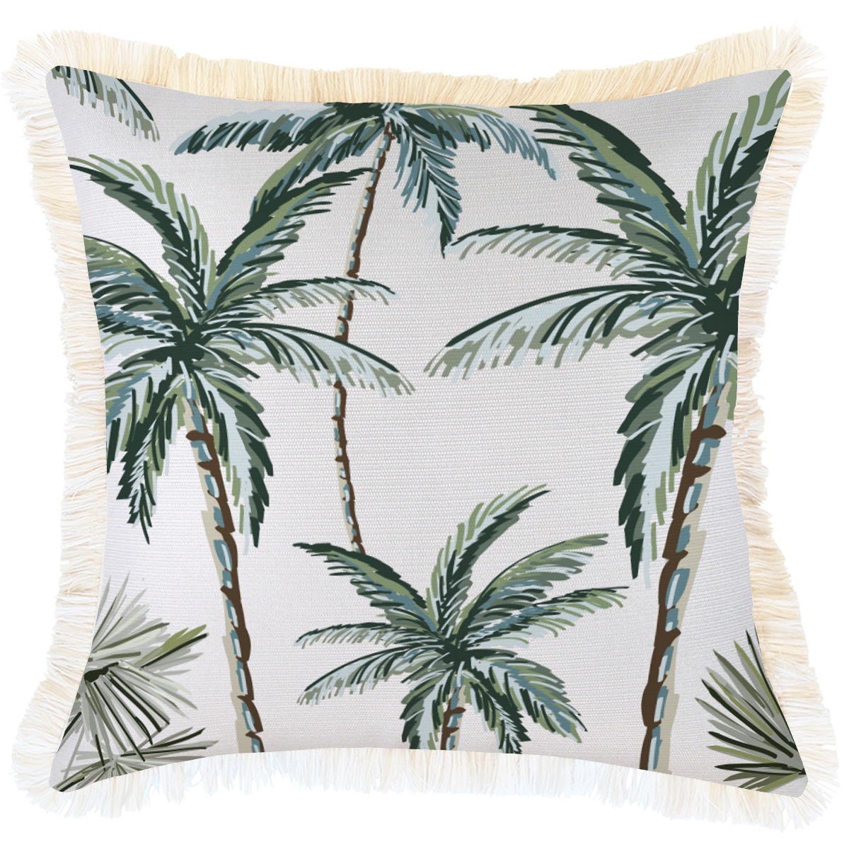 Outdoor Cushion Coastal Fringe Palm Tree Paradise White 45cm x 45cm