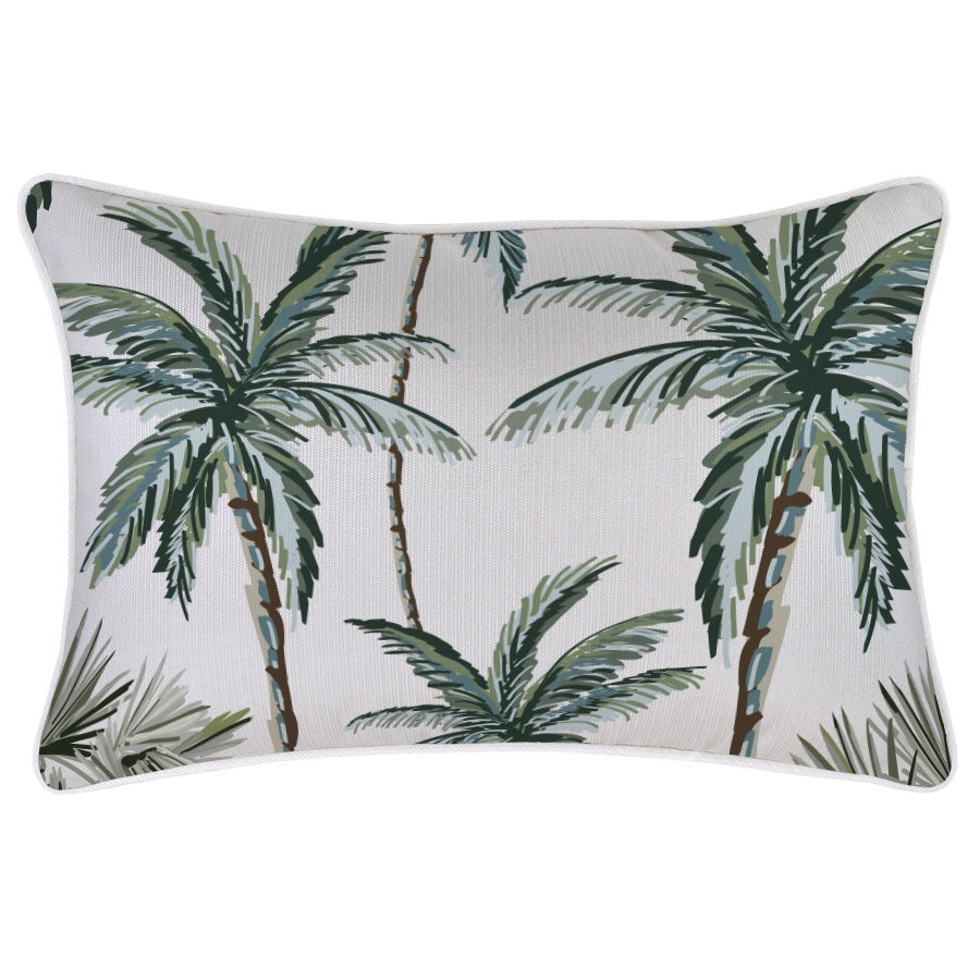 Outdoor Cushion With Piping Palm Tree Paradise White 35cm x 50cm