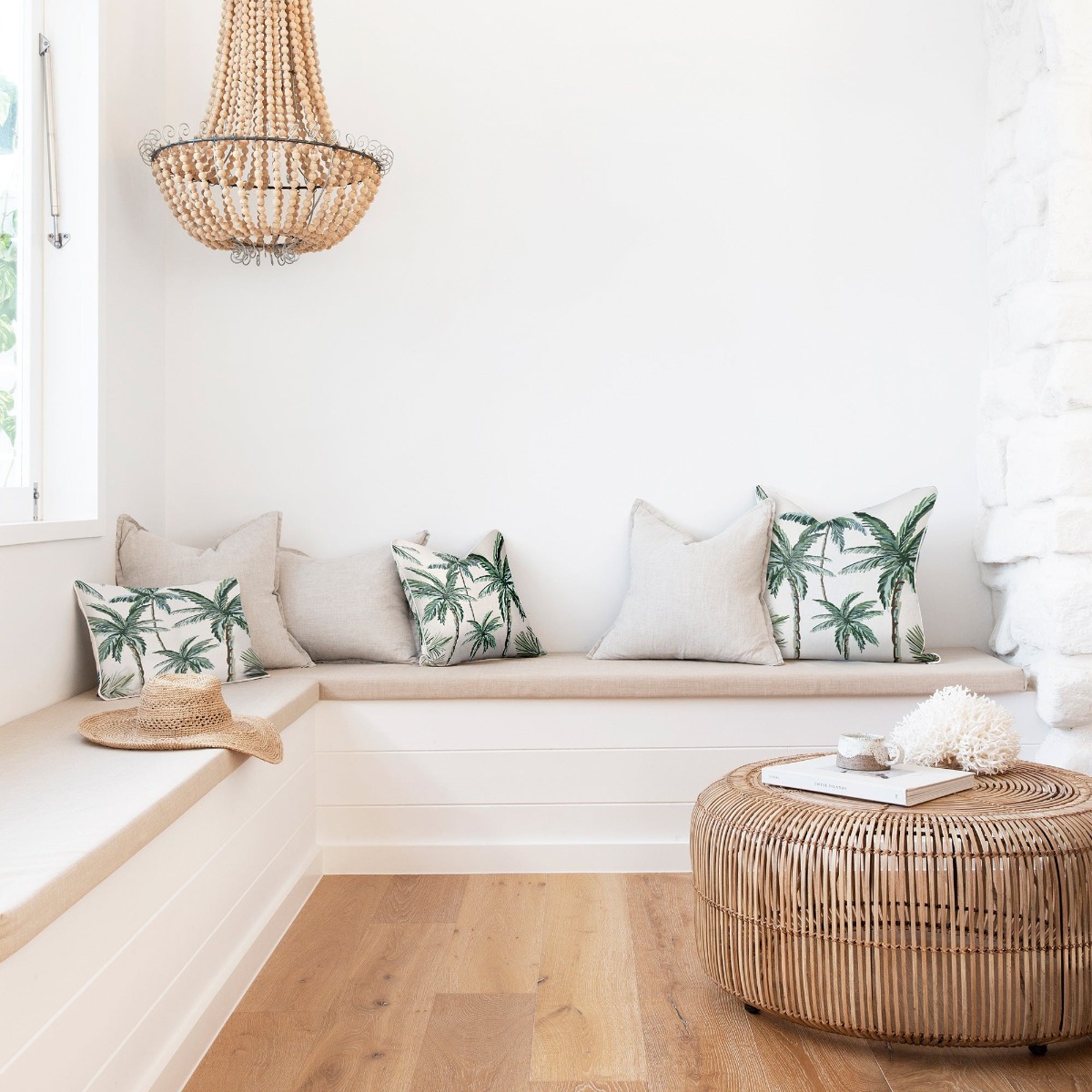 Outdoor Cushion With Piping Palm Tree Paradise White 60cm x 60cm - Image 3