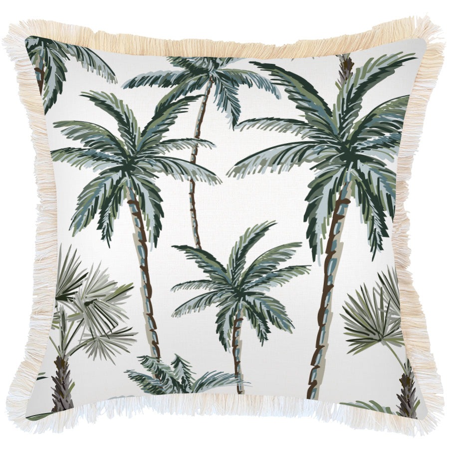 Outdoor Cushion Coastal Fringe Palm Tree Paradise White 60cm x 60cm