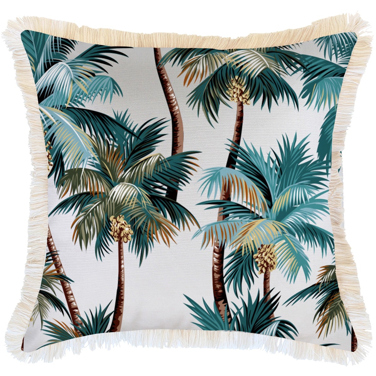 Outdoor Cushion Coastal Fringe Palm Trees White 60cm x 60cm