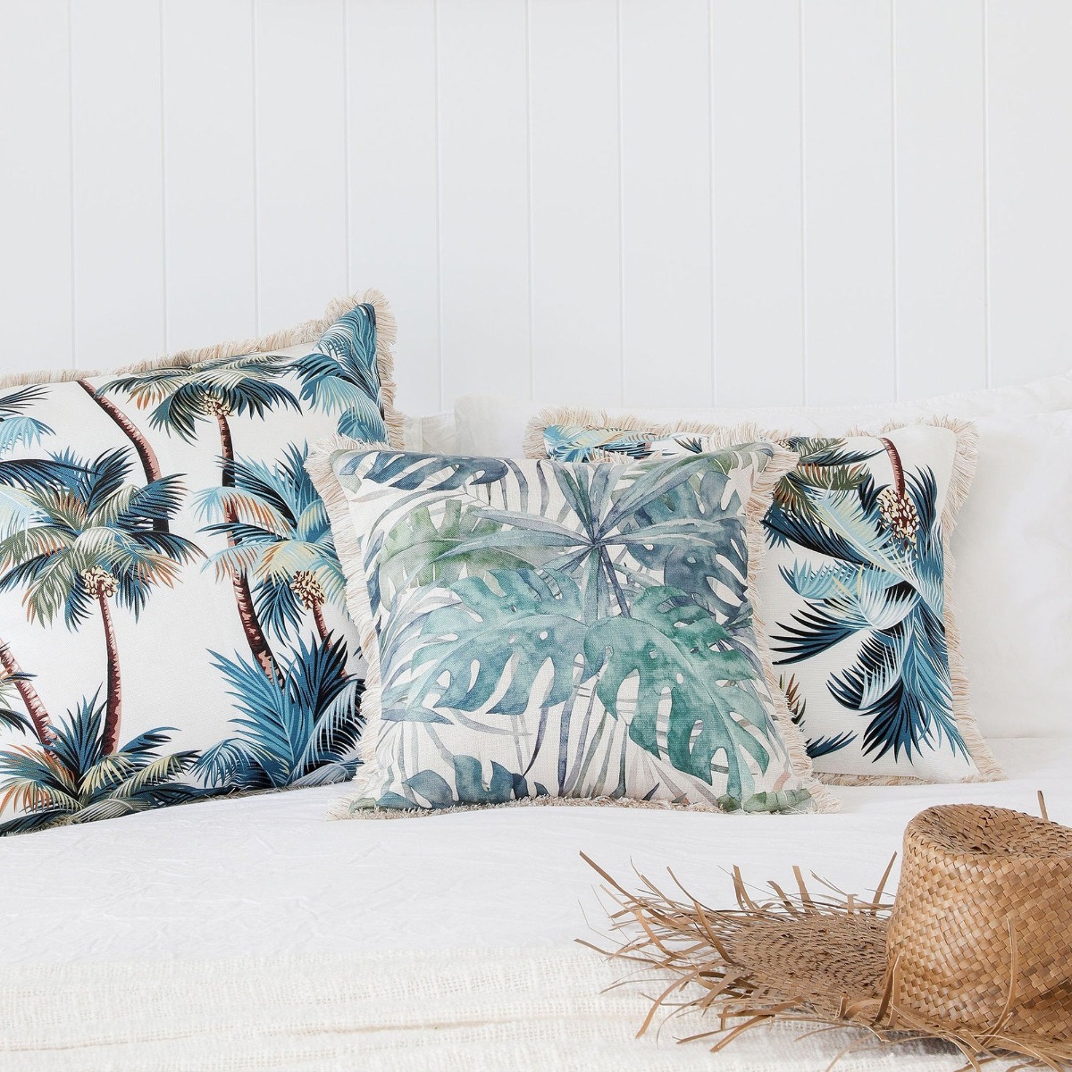 Outdoor Cushion Coastal Fringe Palm Trees White 60cm x 60cm - Image 4