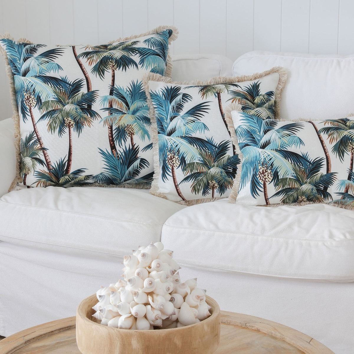 Outdoor Cushion Coastal Fringe Palm Trees White 60cm x 60cm - Image 5