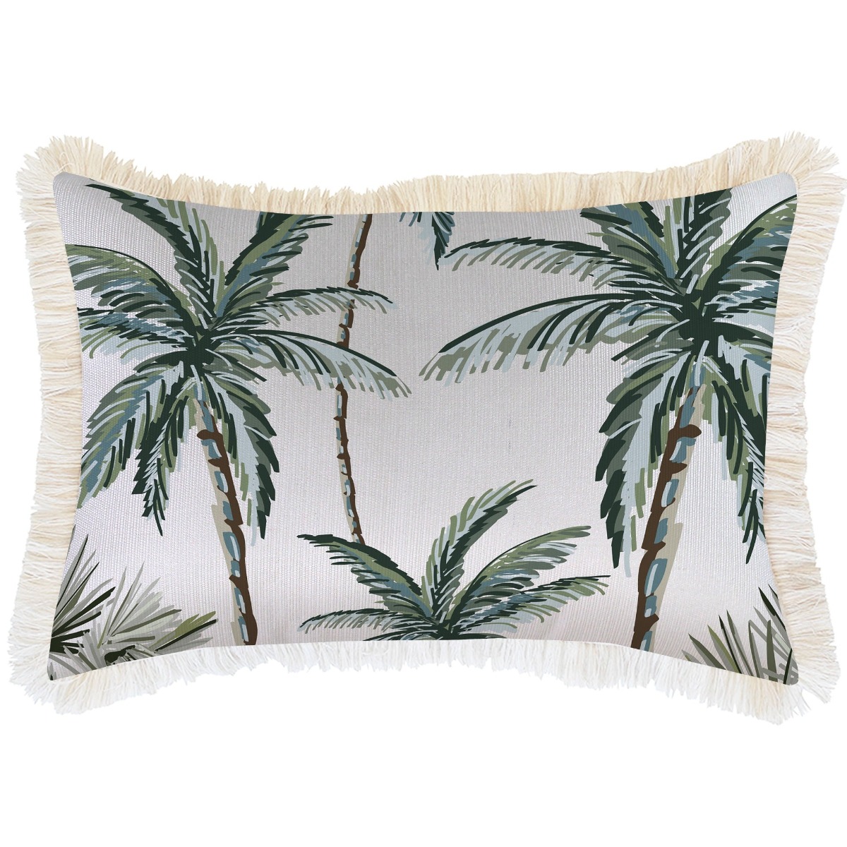 Outdoor Cushion Coastal Fringe Palm Tree Paradise White 35cm x 50cm