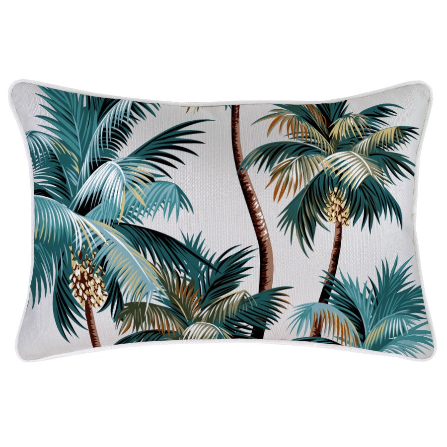 Outdoor Cushion With Piping Palm Trees White 35cm x 50cm