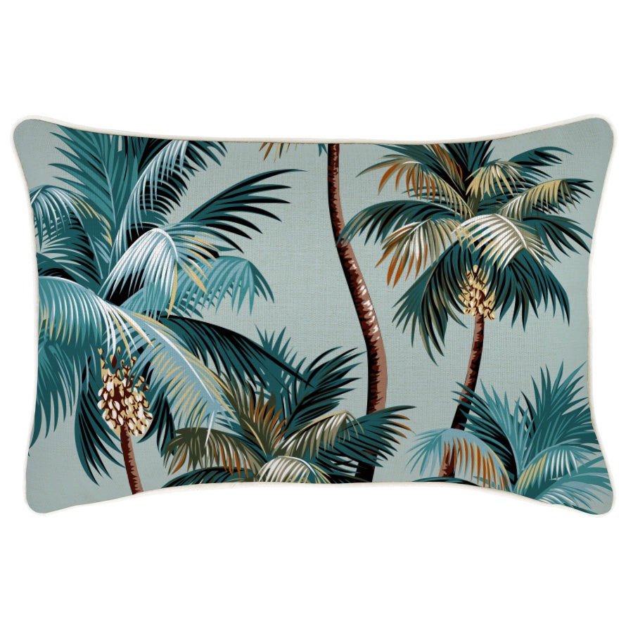 Outdoor Cushion With Piping Palm Trees Seafoam 35cm x 50cm