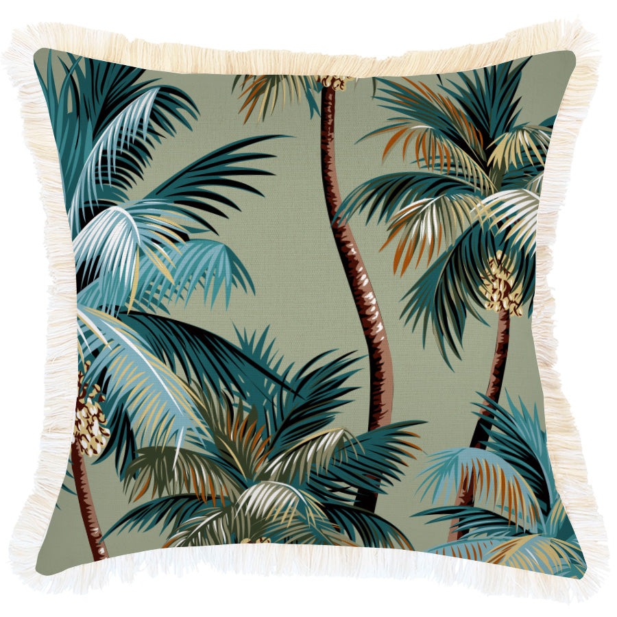 Outdoor Cushion Coastal Fringe Palm Trees Sage 45cm x 45cm