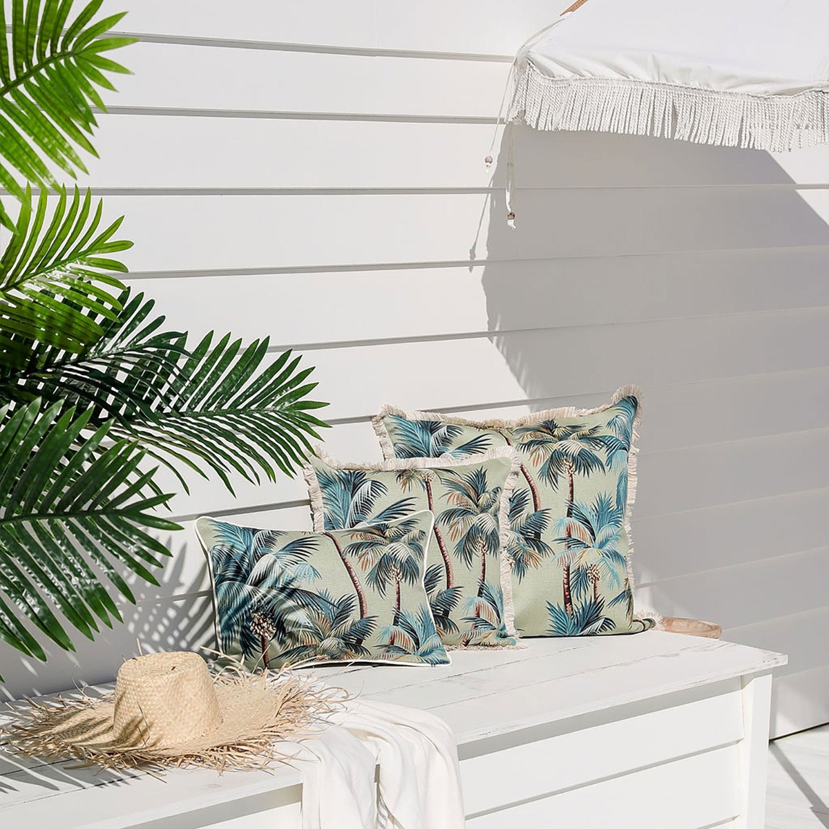 Outdoor Cushion With Piping Palm Trees Sage 35cm x 50cm - Image 4