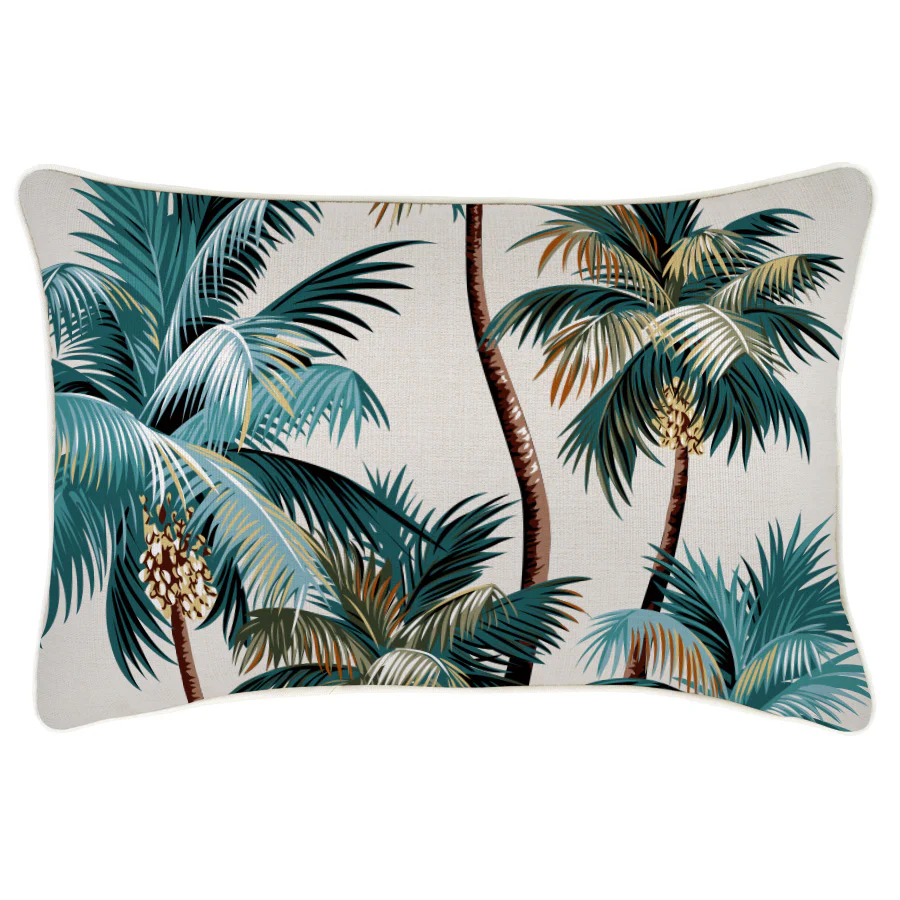 Outdoor Cushion With Piping Palm Trees Natural 35cm x 50cm