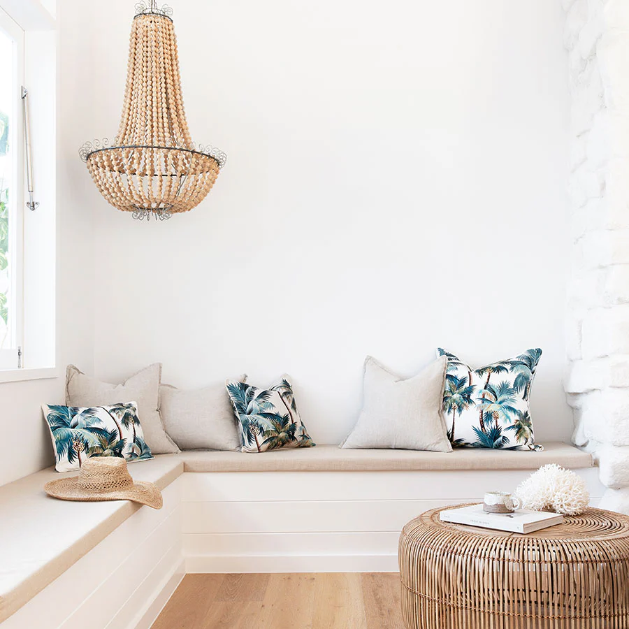 Outdoor Cushion With Piping Palm Trees Natural 35cm x 50cm - Image 2