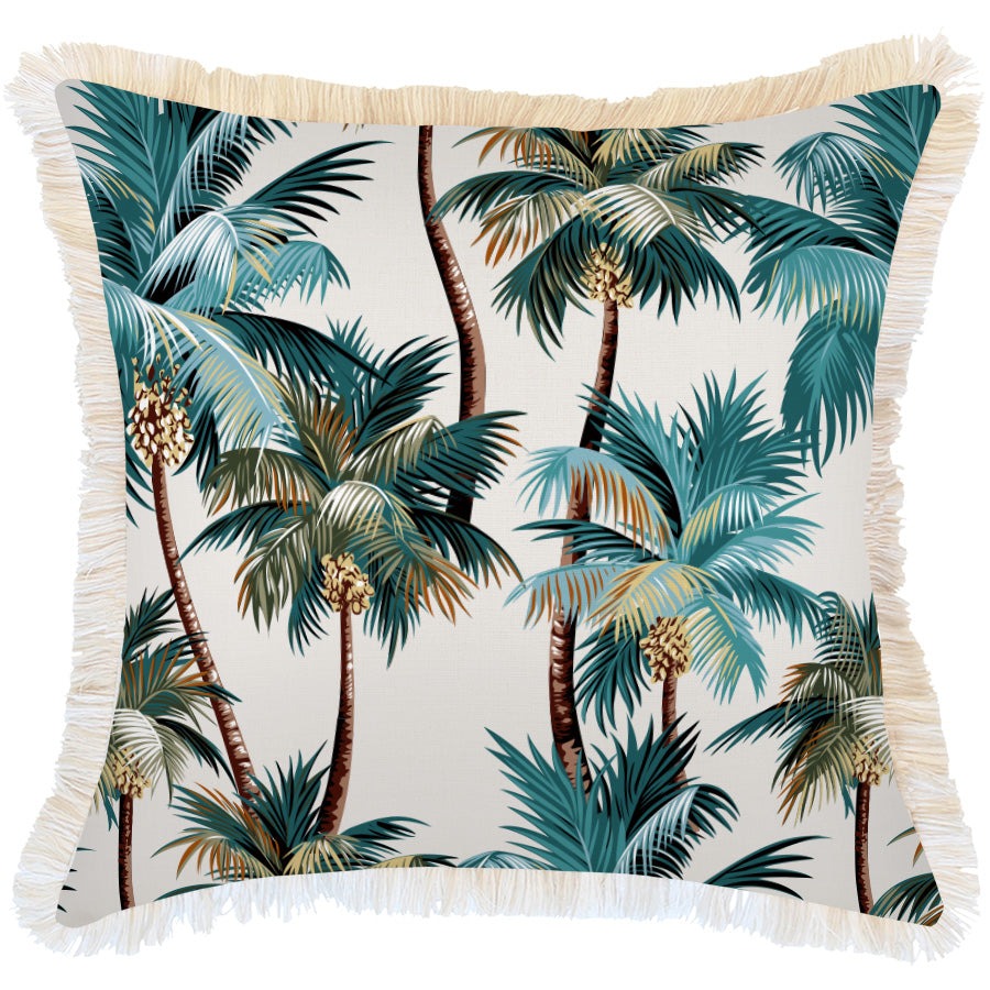 Outdoor Cushion Coastal Fringe Palm Trees Natural 60cm x 60cm